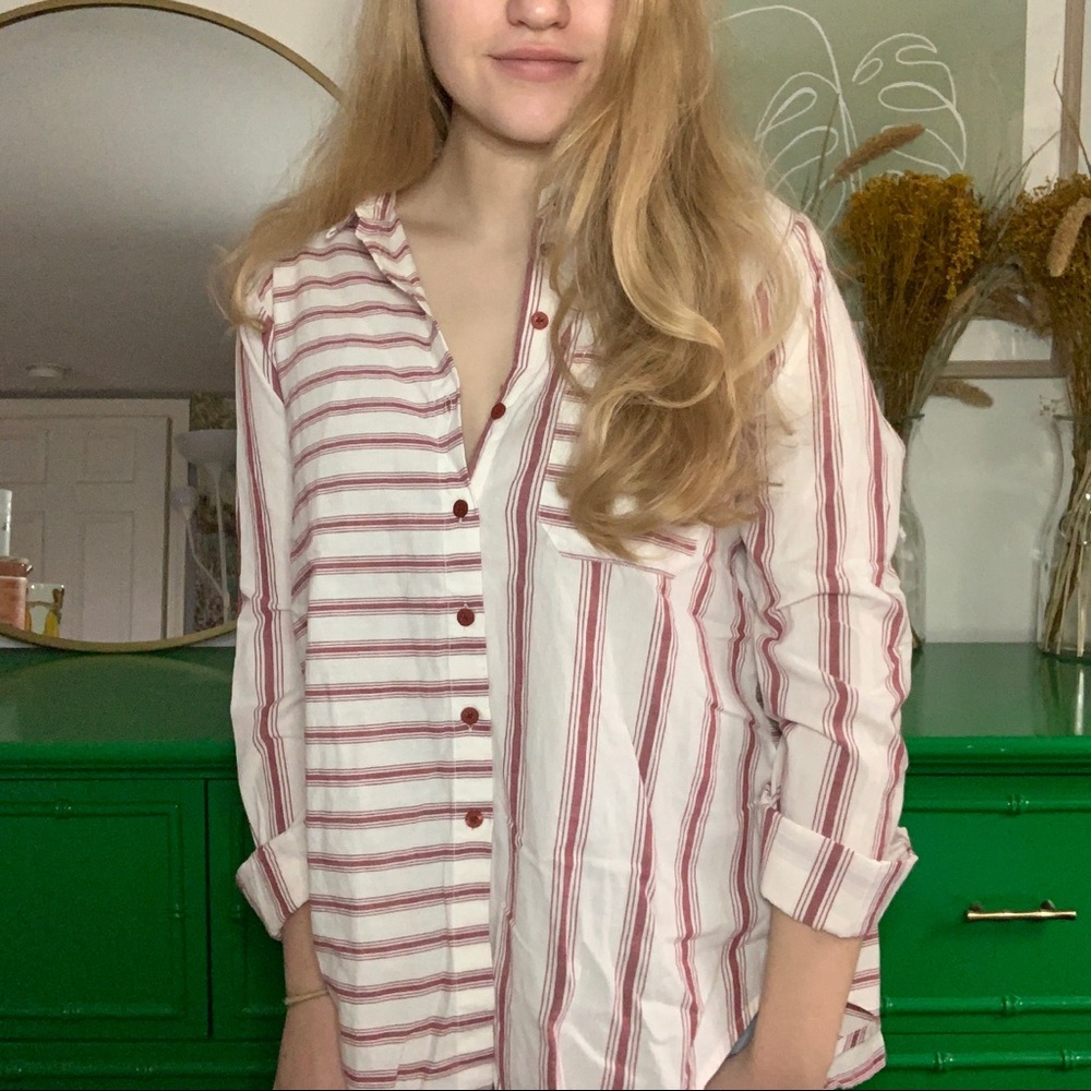 Topshop Open Back Button Down Striped Top - image 8